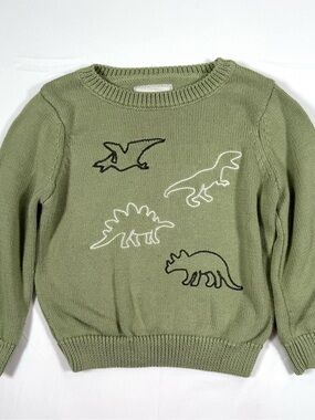 STITCH & STONE Boys Dinosaur Embroidered Knit Sweater 3T Cottagecore Preppy Dino